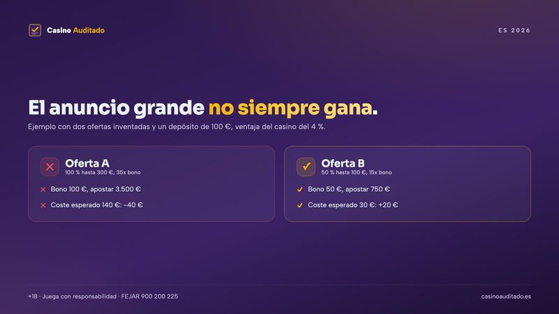 Comparar dos ofertas de bono de bienvenida casino: porcentaje frente a rollover