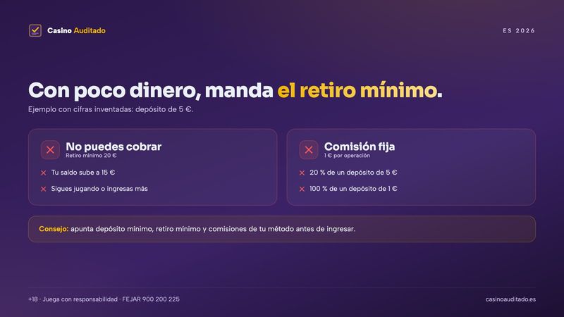 Depósito mínimo frente a retiro mínimo y comisiones en un casino online