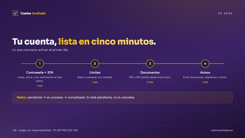Configura tu cuenta en un casino online seguro: contraseña, verificación en dos pasos, límites, documentos y avisos