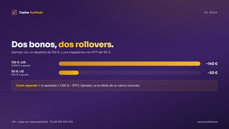 Ejemplo para comparar casinos: bono de 100 € con rollover x35 frente a bono de 50 € con rollover x10