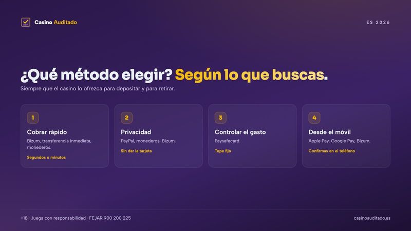 Qué método de pago elegir en el casino online según lo que buscas: cobrar rápido, privacidad, control del gasto o móvil