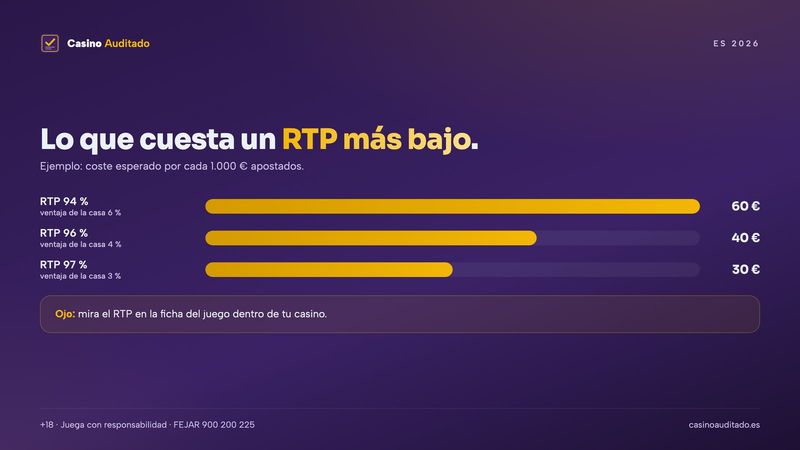 Coste esperado de una tragaperras según su RTP por cada 1.000 € apostados