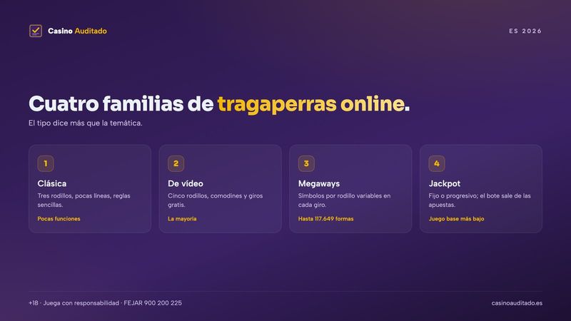 Tipos de tragaperras online: clásicas, de vídeo, megaways y con jackpot progresivo
